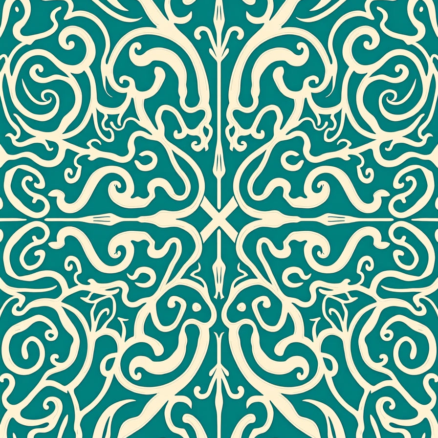 Intricate Nautical Waves with Interlocking Swirls and Flourishes (Teal) - ODIKA