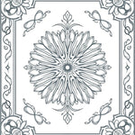 Stylized Floral Medallion with Radiating Petals and Curvilinear Accents (Gray) - ODIKA