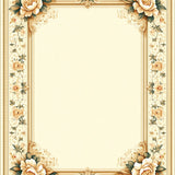 Elegant Beige Floral Border Area Timeless Geometric Design(Beige)