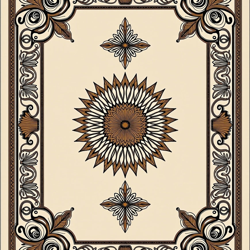 Vintage Medallion with Intricate Scrollwork Anti Slip Design (Beige) - ODIKA