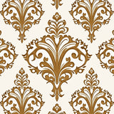 Elegant Damask Motif Featuring Ornate Floral Swirls and Curves(Brown)