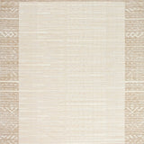 Artful Curved Area Beige Linen with Decorative Woven Band Design(Beige)