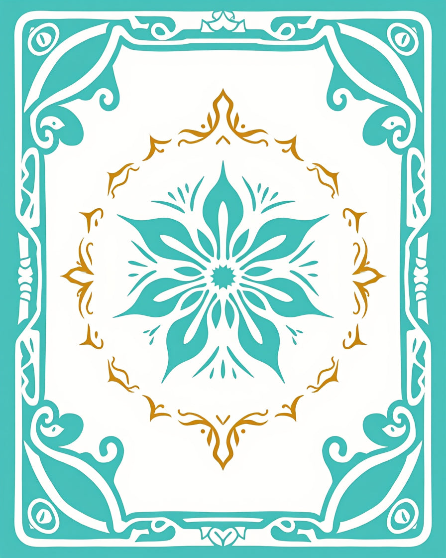 Lotus Medallion with Flourished Petal Motifs and Wavy Borders (Gold) - ODIKA