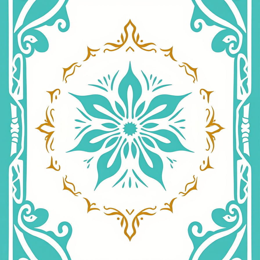 Lotus Medallion with Flourished Petal Motifs and Wavy Borders (Gold) - ODIKA