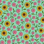 Artistic Sage Green and Pink Floral Mosaic with Sunflower Highlights (Pink) - ODIKA