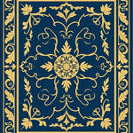 Art Nouveau Garden Motif with Stylized Blossoms and Whimsical Scrolls (Blue) - ODIKA