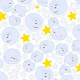 Enchanting Moonlit Starry Sky Scene with Charming Animated Motifs(Light Blue)