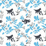 Abstract Cat Mosaic with Stylized Florals (Blue) - ODIKA