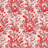 Vintage Botanical Scroll With Repeating Floral And Foliage (Red)