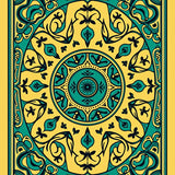 Boho Vintage Medallion Swirl Botanical Floral Emblem Motif (Yellow)