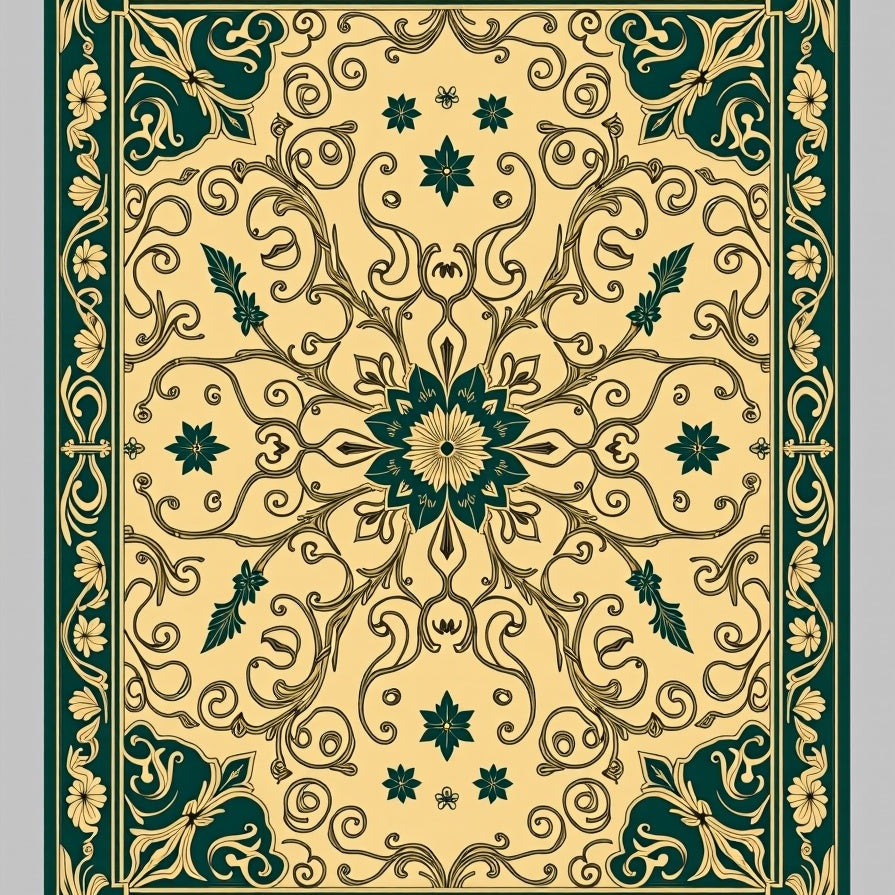 Victorian Medallion Trellis with Ornate Scrollwork and Floral Flourishes (Beige) - ODIKA