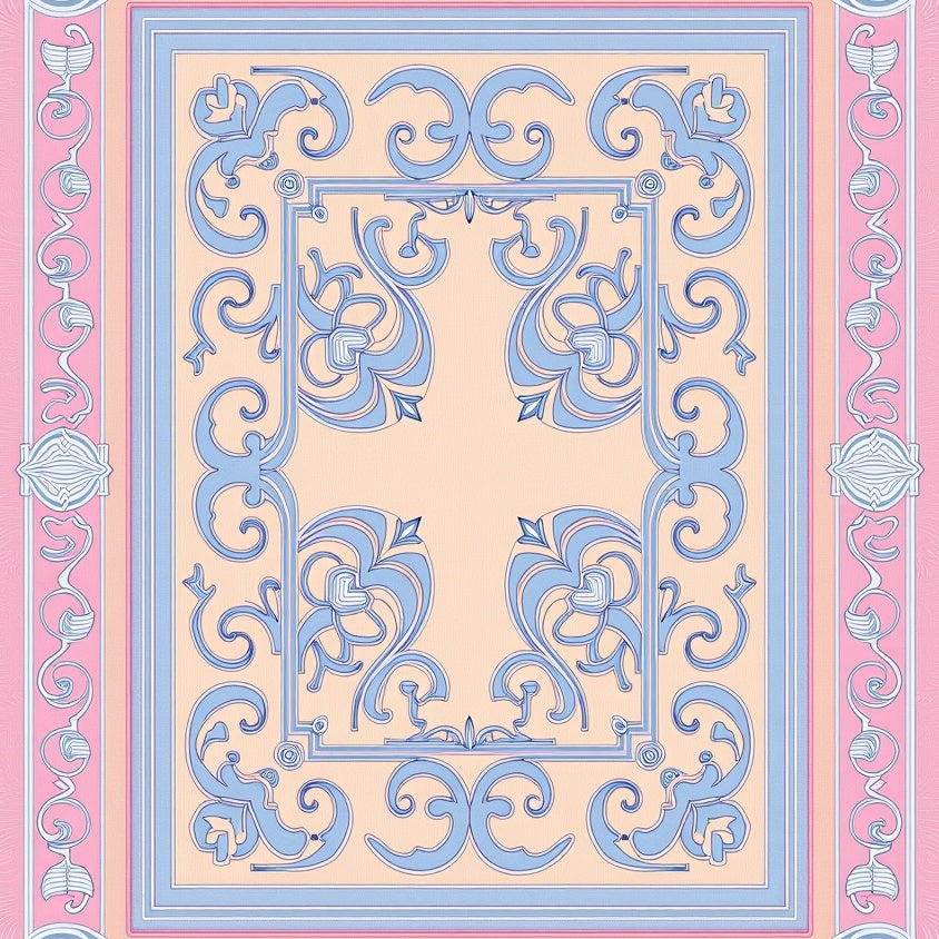 Palatial Medallion Trellis with Flourishing Floral Filigree (Pink) - ODIKA