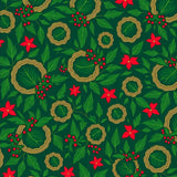 Festive Holly Wreath Area with Intricate Botanical Design(Green)