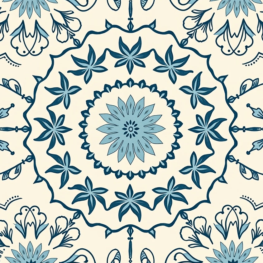 Enchanted Garden Floral Medallion Vintage Tufted Elegant (Ivory) - ODIKA