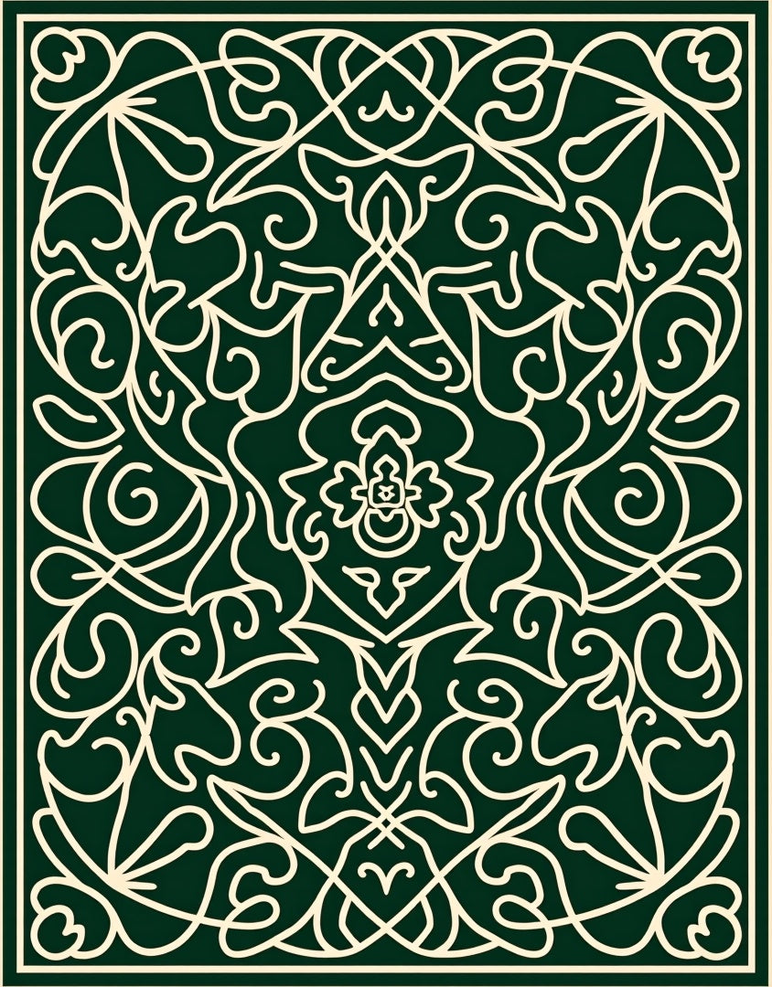 Interlocking Wave Motif with Ornate Scrollwork and Abstract Floral (Green) - ODIKA