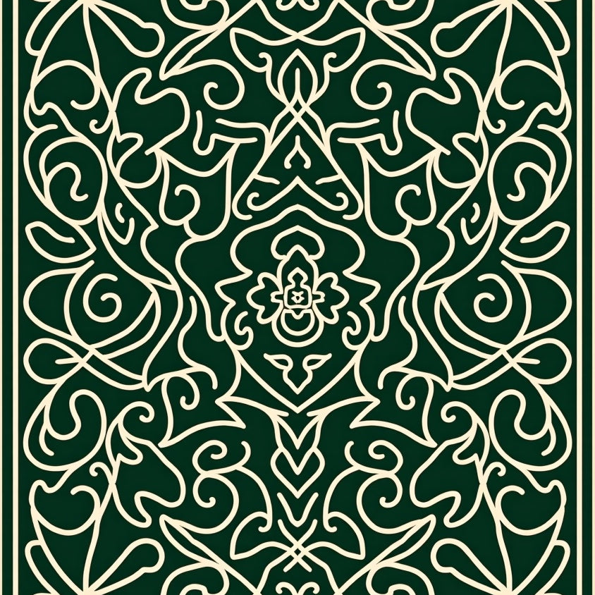 Interlocking Wave Motif with Ornate Scrollwork and Abstract Floral (Green) - ODIKA