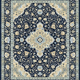 Antique Allure Vintage Inspired Medallion with Navy & Beige Accents(Blue)