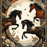 Hand Painted Horse Spirit Area Rug with Expressive Motion and Vintage Detailing(Brown)