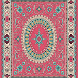 Boho Mosaic Medley of Stylized Wildflower Motifs and Interlocking Scrolls(Pink)