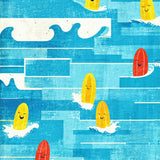 Funny Tropical Surf Absorbent Bath Mat Coastal Ocean Wave Art Design(Blue)