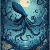 Deep Sea Kraken Nautical With Tentacle Design Maritime Ocean Theme(Blue)