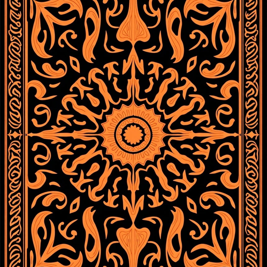 Vibrant Tangerine Swirl Medallion Decorative Accent (Black) - ODIKA