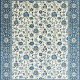 Blue Grey Beige Floral Design Area Modern Eclectic Style(White)
