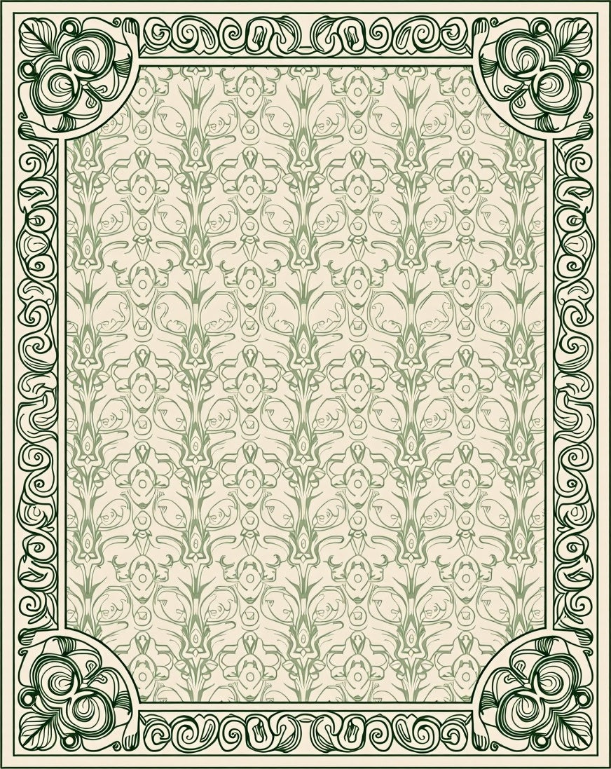 Damask Revival Featuring Interlocking Flourish and Artistic Scrollwork (Beige) - ODIKA