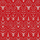Scandinavian Yuletide Mosaic with Abstract Tree Silhouettes(Red)