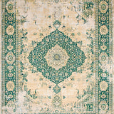 Beige Green Distressed Medallion Durable Non Shedding(Beige)