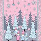 Frosted Woodland Scene Featuring Gnome Parade and Starburst Ornaments(Pink)