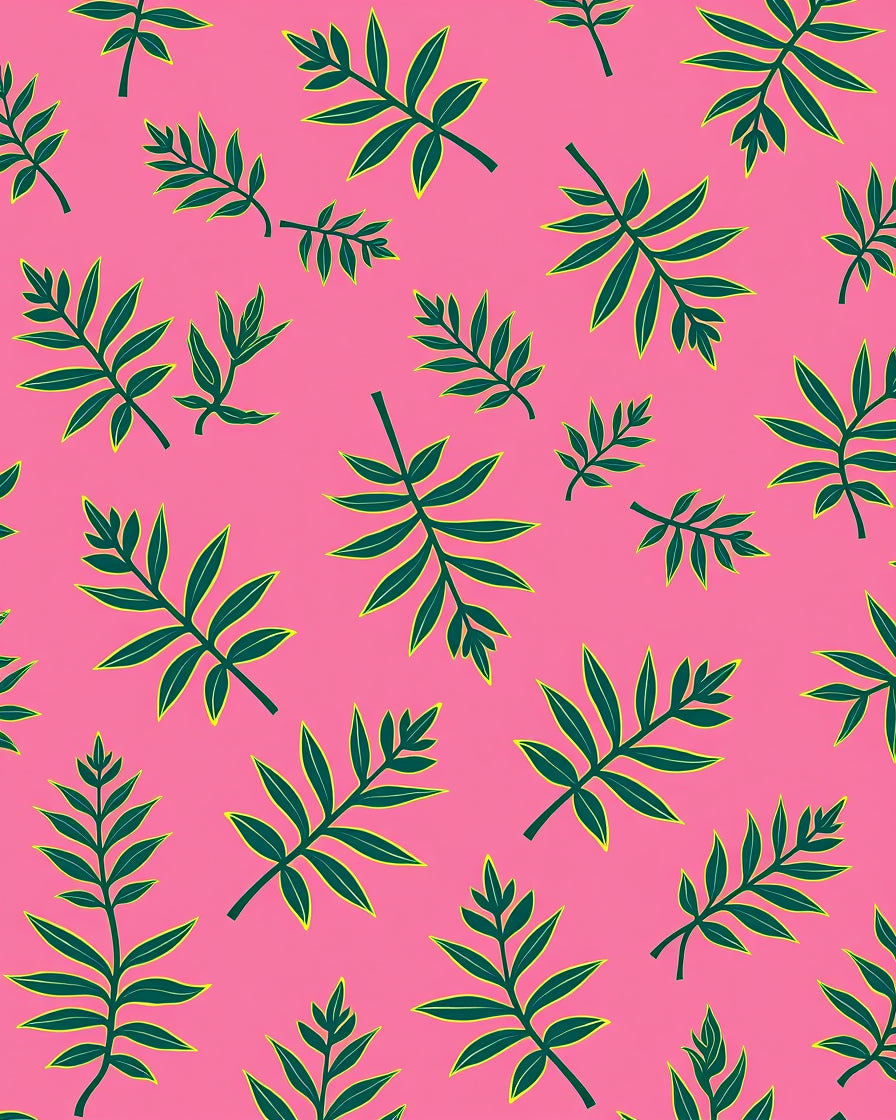 Botanical Motif With Leafy Interlocking Vines And Golden Highlights (Pink) - ODIKA