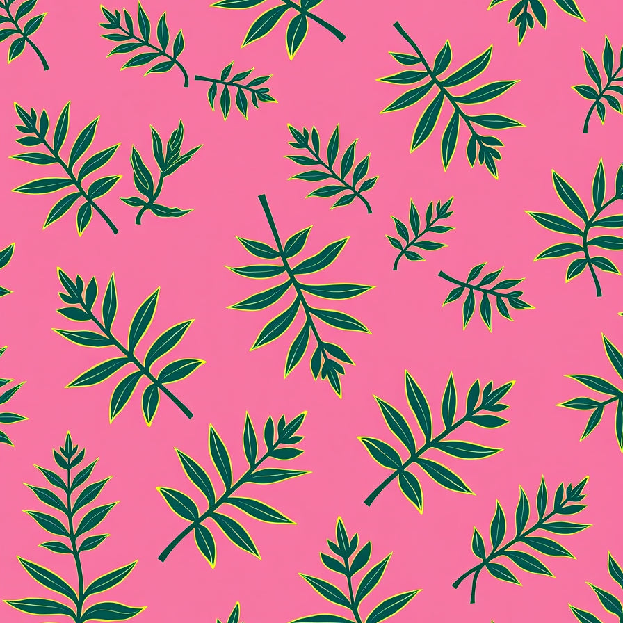 Botanical Motif With Leafy Interlocking Vines And Golden Highlights (Pink) - ODIKA