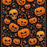 Spooky Pumpkin Patch Area Rug with Gothic Skull Accents and Halloween Vibes(Orange)