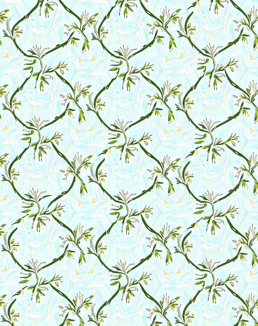 Vintage Botanical Trellis Maze Herringbone Lattice (Blue) - ODIKA