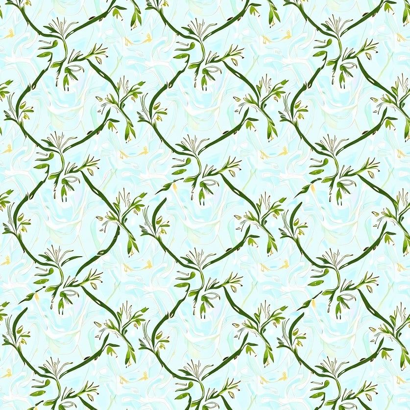 Vintage Botanical Trellis Maze Herringbone Lattice (Blue) - ODIKA