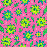 Vibrant Spring Bloom Design with Stylized Floral Clusters and Leaf Motifs (Pink)