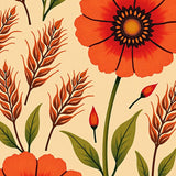 Harvest Season Poppy Meadow with Autumn Florals(Beige)