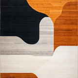 Black Orange Brown Abstract Geometric Shape Washable Area Rug(Orange)
