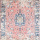 Distressed Floral Medallion Area Rug with Vintage Fade and Pastel Tones(Pink)