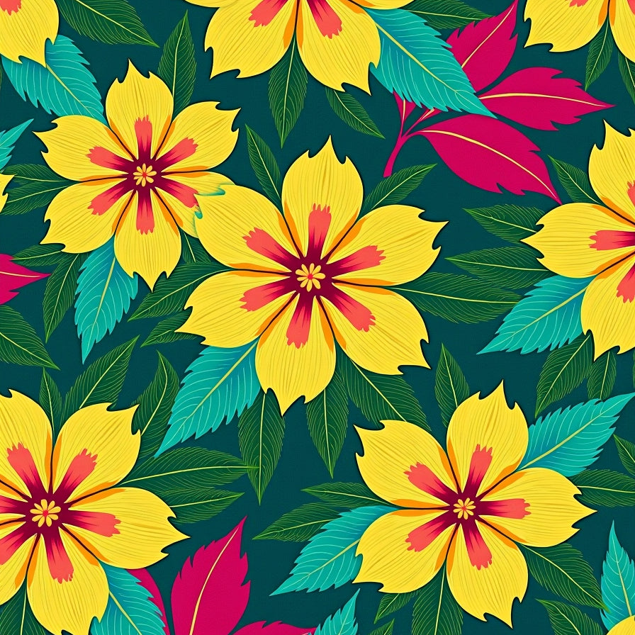 Garden with Artistic Hibiscus and Philodendron Design (Yellow) - ODIKA