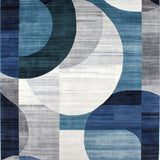 Dynamic Grey and Blue Mixed Hue Area Rug with Contemporary Spiral Pattern(Blue)
