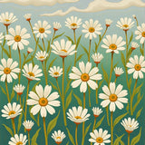 Brushstroke Botanical Meadow Design with Textured Paint Effect(White)