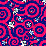 Astronaut Voyage Featuring Interlocking Galaxies and Shooting Stars (Pink)