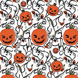 Vintage Halloween Motif Featuring Whimsical Pumpkins and Creepy Vines (Orange)