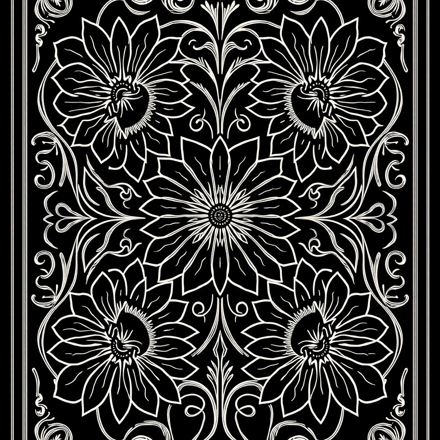 Moody Jungle Lotus and Mushroom Art Nouveau Flora (Black) - ODIKA