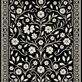 Contemporary Botanical Jacquard Symmetrical Ornamental Embellished(Black)