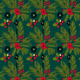 Winter Pine Branch Design with Holly Berry Accents(Green)