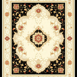 Black and Beige Oriental with Intricate Medallion Scrollwork(Beige)