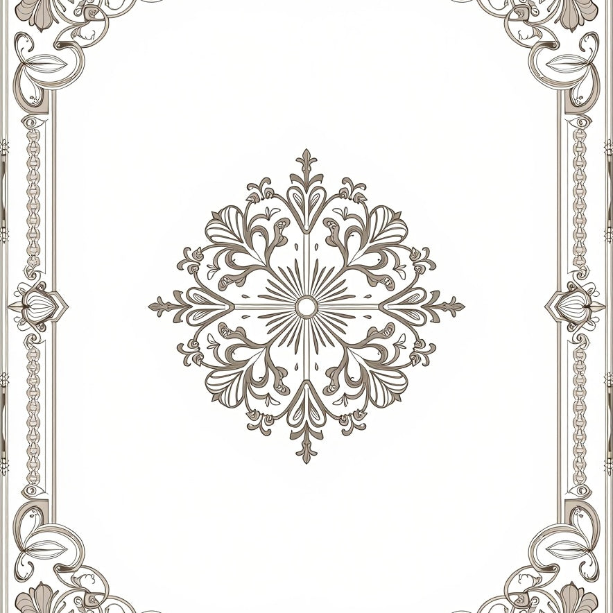 Vintage Inspired Floral Medallion Featuring Intricate Scrollwork (Gray) - ODIKA